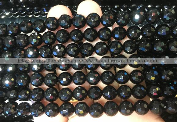 AGBS242 15 inches 8mm faceted round black agate beads wholesale