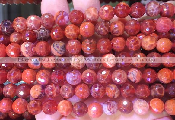 AGBS248 15 inches 8mm faceted round red dragon veins agate beads wholesale