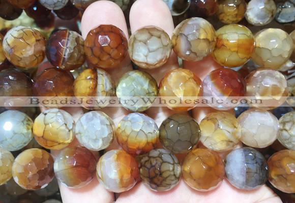 AGBS268 15 inches 14mm faceted round coffee dragon veins agate beads wholesale