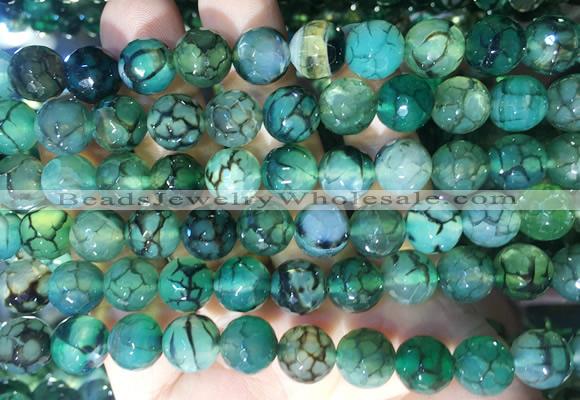 AGBS283 15 inches 10mm faceted round green dragon veins agate beads wholesale