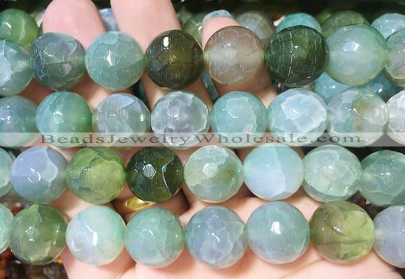 AGBS290 15 inches 14mm faceted round green dragon veins agate beads wholesale
