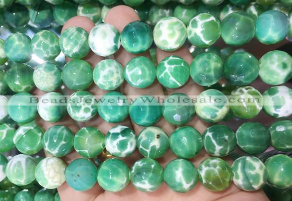 AGBS295 15 inches 12mm faceted round green dragon veins agate beads wholesale