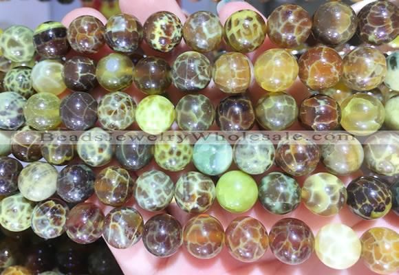 AGBS326 15 inches 10mm round yellow dragon veins agate beads wholesale