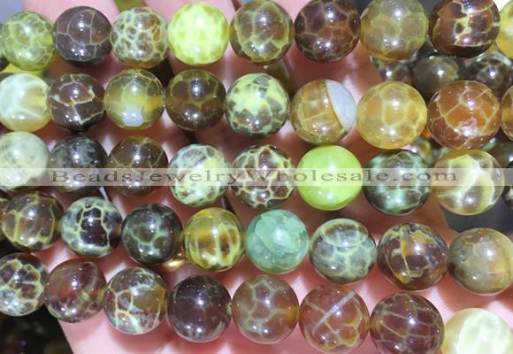 AGBS327 15 inches 12mm round yellow dragon veins agate beads wholesale