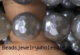 CAA1262 15.5 inches 10mm faceted round AB-color grey agate beads