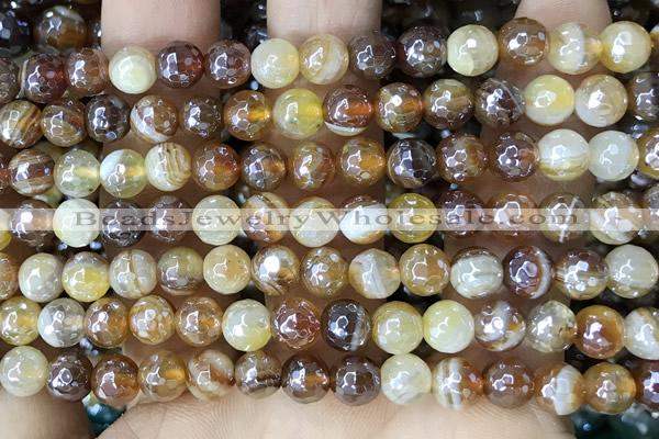 CAA5570 15 inches 6mm faceted round AB-color banded agate beads