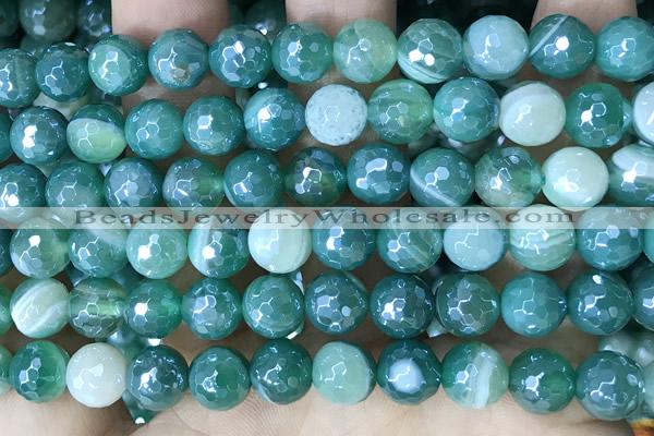 CAA5579 15 inches 8mm faceted round AB-color banded agate beads