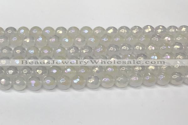 CAA5631 15 inches 8mm faceted round AB-color white agate beads