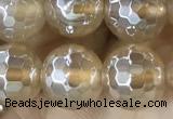 CAA5656 15 inches 8mm faceted round AB-color yellow agate beads