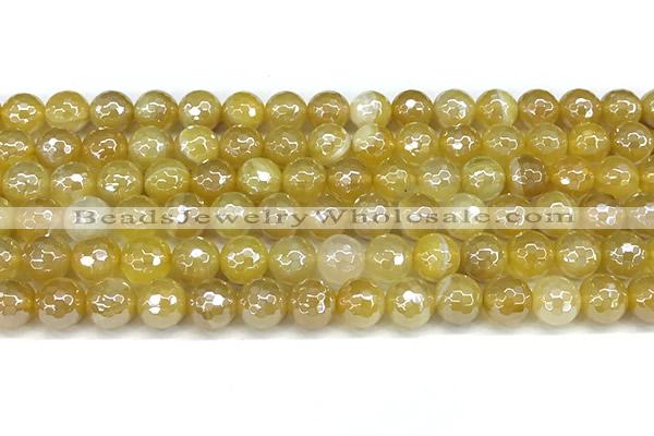 CAA5987 15 inches 6mm faceted round AB-color line agate beads