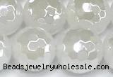 CAA6033 15 inches 12mm faceted round AB-color white agate beads