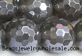 CAA6041 15 inches 12mm faceted round AB-color grey agate beads