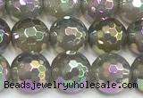 CAA6043 15 inches 8mm faceted round AB-color grey agate beads