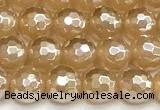 CAA6050 15 inches 6mm faceted round AB-color yellow agate beads