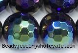 CAA6057 15 inches 12mm faceted round AB-color black agate beads