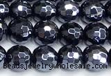 CAA6058 15 inches 6mm faceted round AB-color black agate beads