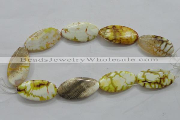 CAA842 15.5 inches 20*40mm twisted oval fire crackle agate beads
