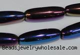 CAA858 15.5 inches 9*27mm rice AB-color black agate beads