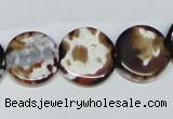 CAB627 15.5 inches 15mm flat round leopard skin agate beads wholesale