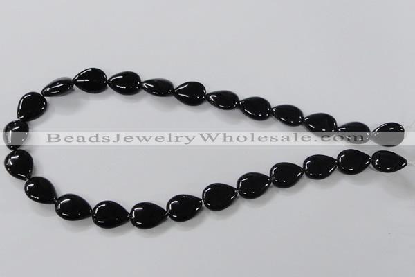 CAB746 15.5 inches 12*16mm flat teardrop black agate gemstone beads