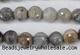 CAG1423 15.5 inches 10mm faceted round silver needle agate beads