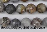 CAG1424 15.5 inches 12mm faceted round silver needle agate beads