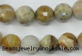 CAG1834 15.5 inches 12mm faceted round bamboo leaf agate beads