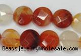 CAG2393 15.5 inches 14mm faceted coin red agate beads wholesale