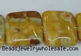 CAG3616 15.5 inches 25*25mm square yellow crazy lace agate beads