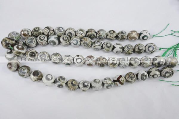CAG4720 15 inches 14mm faceted round tibetan agate beads wholesale