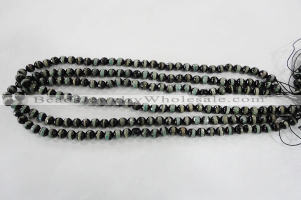 CAG5135 15 inches 6mm faceted round tibetan agate beads wholesale