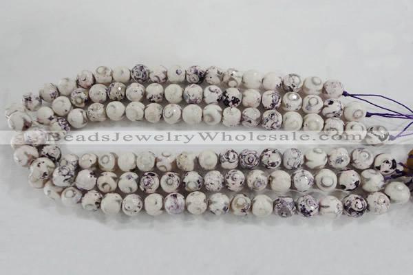 CAG6180 15 inches 10mm faceted round tibetan agate gemstone beads