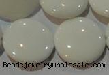 CAG7256 15.5 inches 20mm flat round white agate gemstone beads