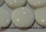 CAG7257 15.5 inches 25mm flat round white agate gemstone beads