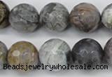 CAG7872 15.5 inches 18mm faceted round silver needle agate beads