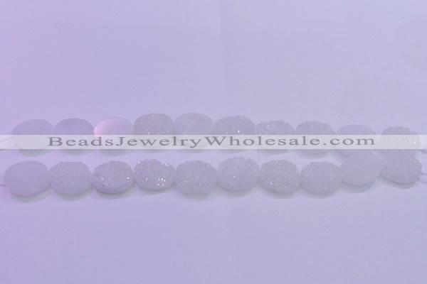 CAG8180 7.5 inches 15*20mm oval white plated druzy agate beads