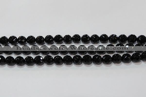 CAG8614 15.5 inches 14mm faceted round black agate gemstone beads