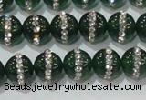 CAG8620 15.5 inches 8mm round green agate with rhinestone beads