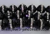 CAG8856 15.5 inches 8mm faceted round agate with rhinestone beads