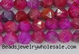 CAG9951 15.5 inches 6mm faceted nuggets fuchsia crazy lace agate beads