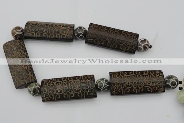 CAL09 14.5 inches 25*55mm carved rectangle agalmatolite beads