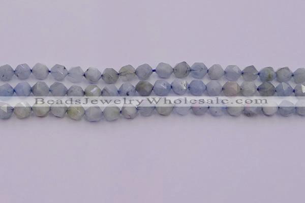 CAQ791 15.5 inches 8mm faceted nuggets aquamarine gemstone beads