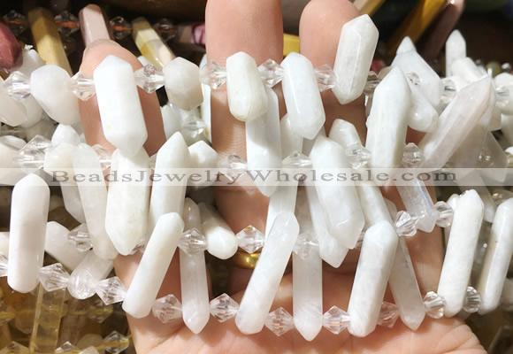 CBBS109 Top drilled 6*20mm - 8*30mm hexahedral prism white moonstone beads