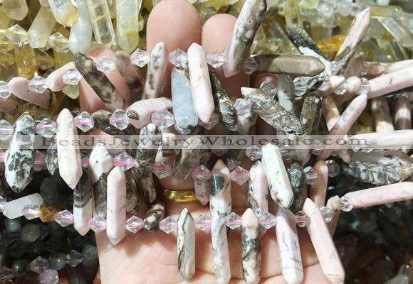 CBBS112 Top drilled 6*20mm - 8*30mm hexahedral prism rhodochrosite beads
