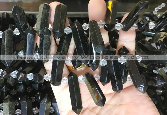CBBS120 Top drilled 6*20mm - 11*35mm hexahedral prism golden obsidian beads