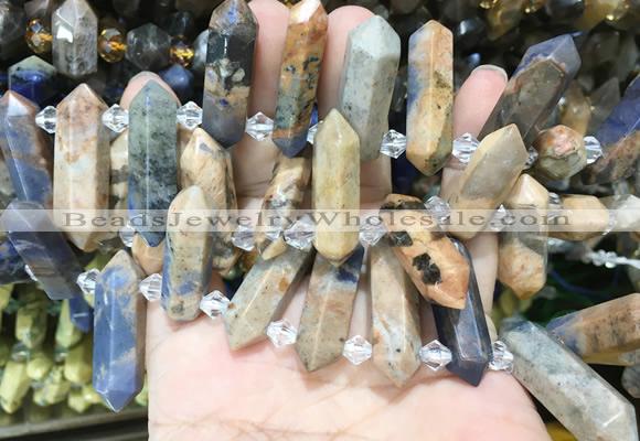 CBBS125 Top drilled 6*20mm - 11*35mm hexahedral prism sodalite beads