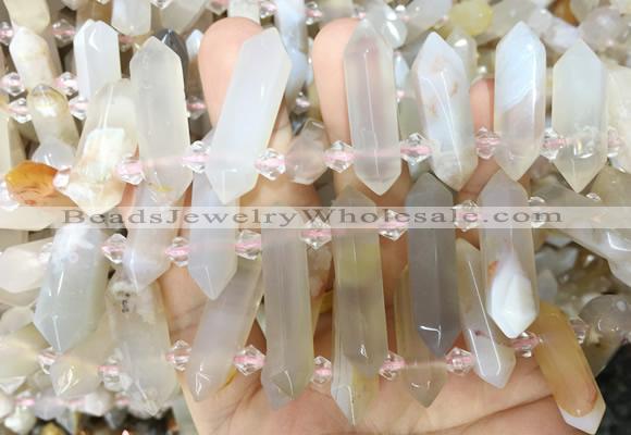 CBBS129 Top drilled 6*20mm - 11*35mm hexahedral prism sakura agate beads