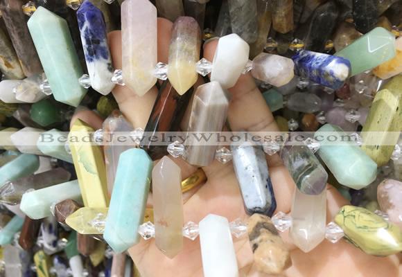 CBBS130 Top drilled 6*20mm - 11*35mm hexahedral prism colorful gemstone beads