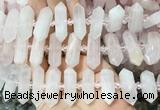 CBBS132 Centre drilled 6*20mm - 11*35mm hexahedral prism rose quartz beads  CBBS132 Centre drilled 6*20mm - 11*35mm hexahedral prism rose quartz beads