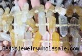 CBBS134 Centre drilled 6*20mm - 11*35mm hexahedral prism yellow gum flower crystal beads  CBBS134 Centre drilled 6*20mm - 11*35mm hexahedral prism yellow gum flower crystal beads